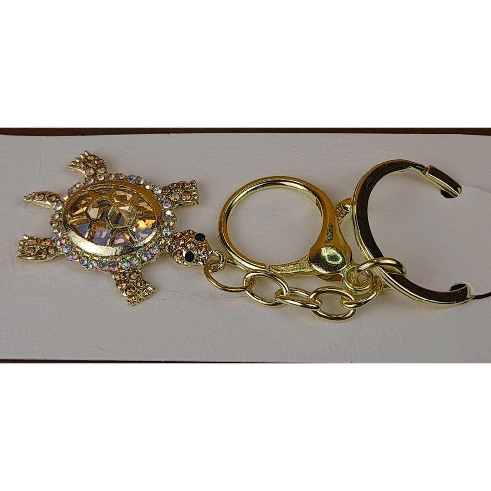 Turtle Gold Rhinestone‎ Crystal Gold Tone Keychain Backpack Purse Clip - Picture 3 of 7